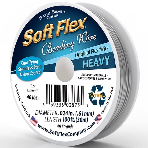Soft Flex 49-Strand Heavy Beading Wire, SFW, Satin Silver, 0.024" x 100ft