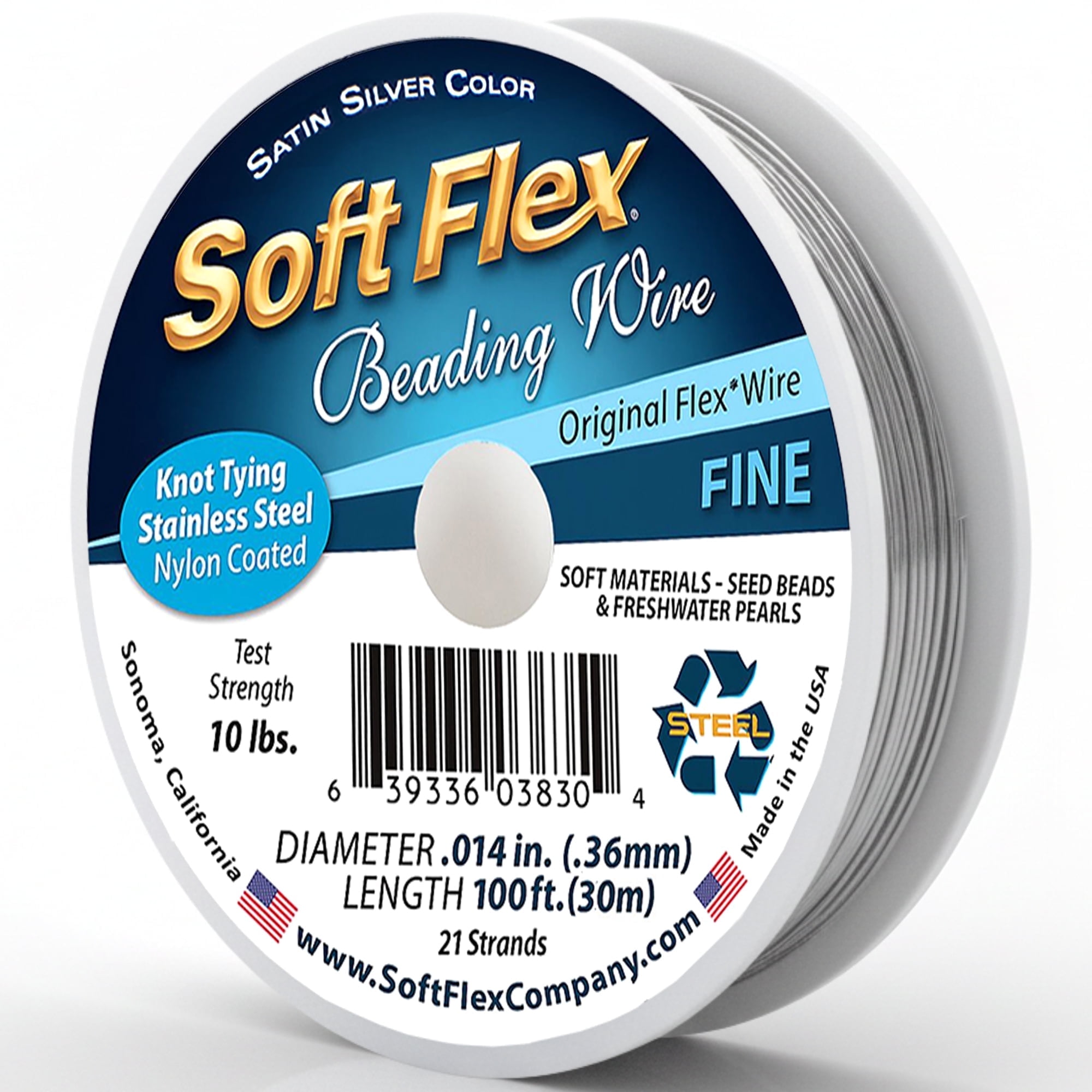 Soft Flex 21-Strand Fine Beading Wire, SFW, Satin Silver, 0.014” x 100ft