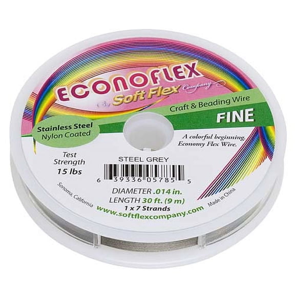 Soft Flex, Econoflex 7 Strand Fine Beading Wire .014 Inch Thick, 30 Feet, Steel Gray