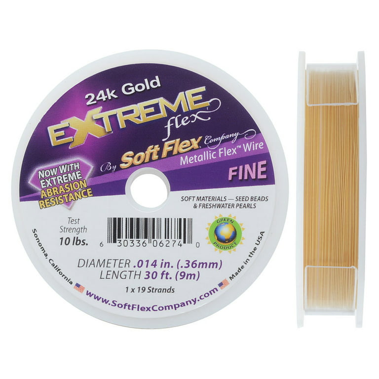 Soft Flex, Extreme Flex 19 Strand Fine Beading Wire .014 Inch Thick, 30  Feet, 24K Gold Plated 