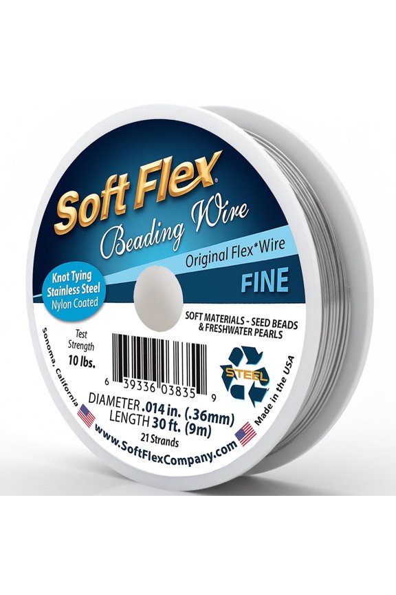 21-Strand Fine Beading Wire, SFW, Satin Silver, 0.014" x 30ft