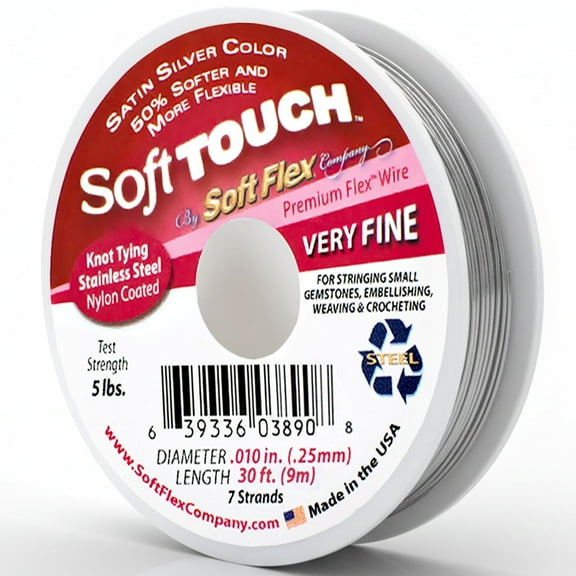 Soft Flex 7-Strand Very Fine Beading Wire, STW, Satin Silver, 0.010 x 30ft