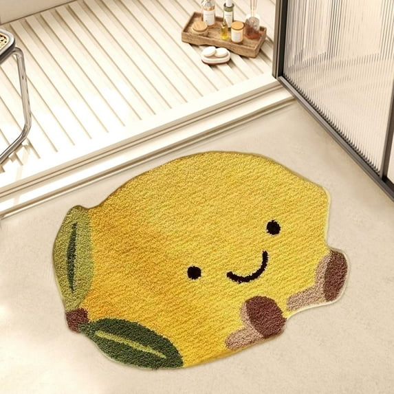 Soft Flocking Non-Slip Bath Mat - Absorbent Microfiber Fruit Pattern Rug for Bathroom, Klds Room, Kitchen - Machine Washable Fast Drying 40x60cm Floor Mat with STOPP Slip Underlay