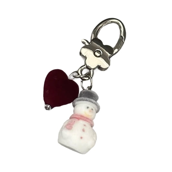 Soft Flocking Snowman Ornament Keychain Sturdy Metal Hook Portable Design Ideal Holiday Gift