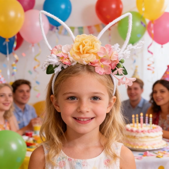 Soft Floral Headband Wreath, Flexible Artificial Flower Garland, Cute Easter Decorations for Bunny Ear Hair Accessory
