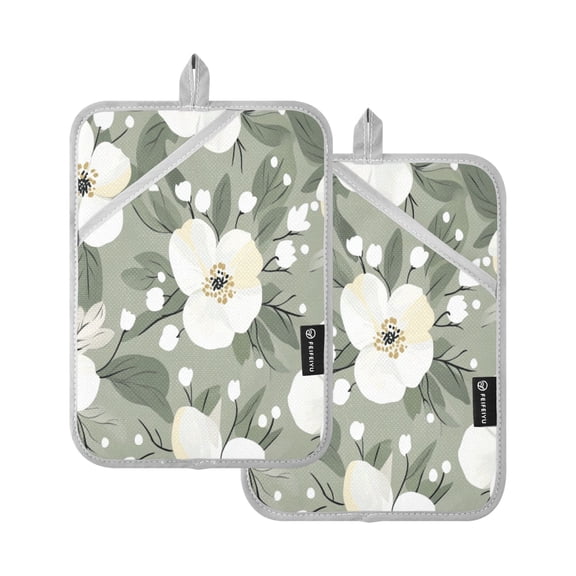 Soft Floral Pattern 7x9.8in Pot Holder Set Heat-Resistant Oven Hot Pads Durable with Storage Loop