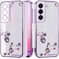 thumbnail image 1 of Soft Floral Phone Case for Samsung Galaxy S21 FE 5G Case Clear Silicone Slim, Luxury Aesthetic Samsung S21 FE Case Gliiter for Women Purple Cover Shockproof (Silver-Purple), 1 of 14