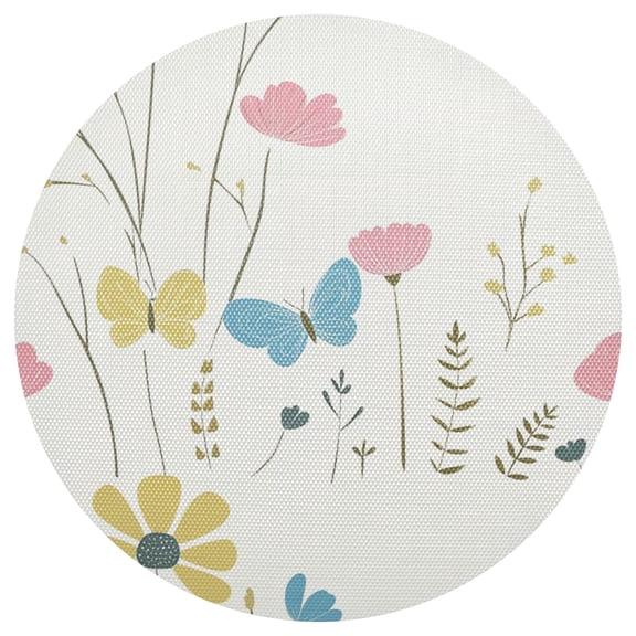 Soft Floral and Butterfly 15.4in Diameter PVC Plate Mat, Heat-Resistant and Cuttable, Kitchen Decor