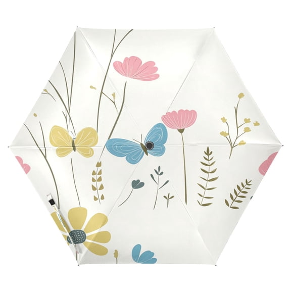 Soft Floral and Butterfly Folding Umbrella UV50+ Waterproof Sun Protection Auto Open Close Compact Fiberglass Frame