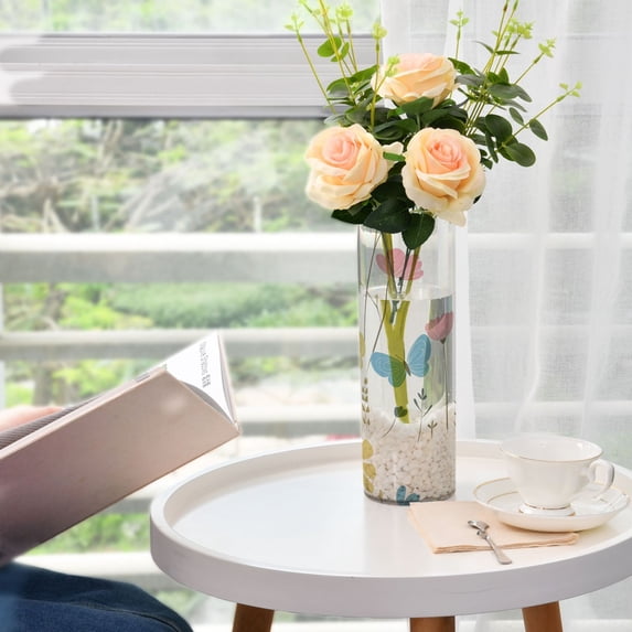 Soft Floral and Butterfly Plastic Vase 11.8'' x 3.9'' Transparent Non Breakable Decorative for Family
