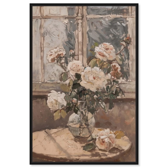 Soft Flowers by the Window Canvas Print Glam Wall Art by Art Remedy, Black Frame, 10 x 15
