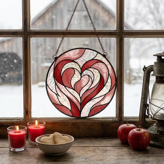 Soft Flowing Heart Glass Suncatcher, Romantic Window Hanging, Elegant Love Home Decor, 3.5 in