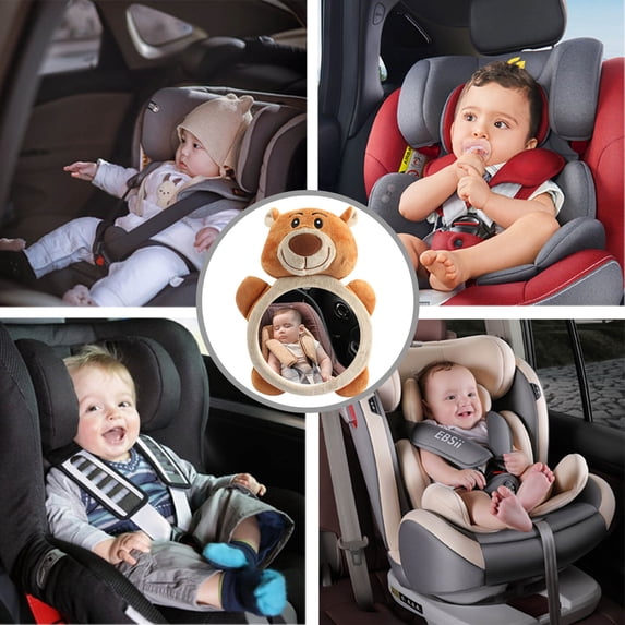Soft Fluff Baby Car Toy - Interactive Bear Rearview Mirror for Infants, Sensory Development & Travel Entertainment, Hanging Hook, Multi-Functional, Light & Deformation Effects, Safe & Cozy