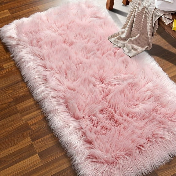 FUDAKUNA Modern Soft and Comfortable Shag Pile Pink Solid Print Area Rugs, 24 x 36 Inch, Non-Slip Backing