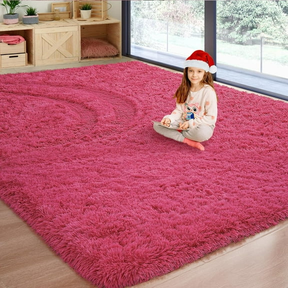 Soft Fluffy Area Rugs for Bedroom, 2 x 3 Feet Fluffy Shag Plush Shaggy Rug for Girls Kids Baby Teen Dorm Home Decor Aesthetic, Nursery for Living Room Christmas Decor (Rose Red)