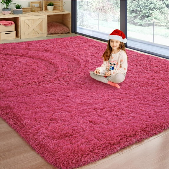 Soft Fluffy Area Rugs for Bedroom, 4 x 6 Feet Fluffy Shag Plush Shaggy Rug for Girls Kids Baby Teen Dorm Home Decor Aesthetic, Nursery for Living Room Christmas Decor (Rose Red)