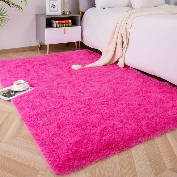 Soft Fluffy Area Rugs for Bedroom Kids Room Plush Shaggy Nursery Rug Furry Throw Carpets for Boys Girls, College Dorm Fuzzy Rugs Living Room Home Decorate Rug,Hot Pink,2.6 x 5.2 Feet