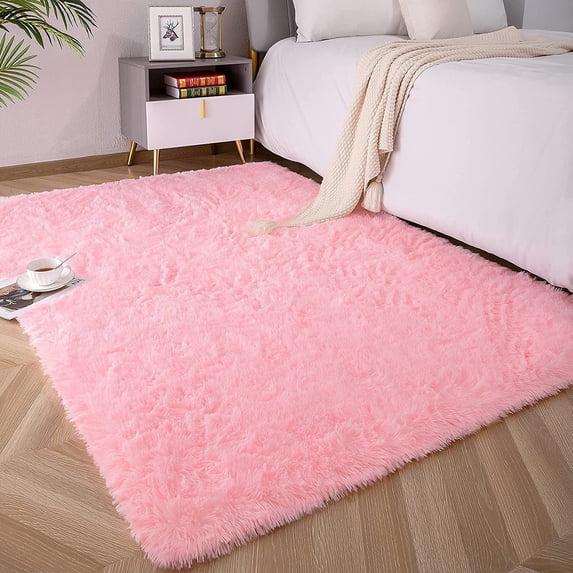 Soft Fluffy Area Rugs for Bedroom Kids Room Plush Shaggy Nursery Rug Furry Throw Carpets for Boys Girls, College Dorm Fuzzy Rugs Living Room Home Decorate Rug,Pink,2.6 x 5.2 Feet
