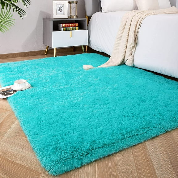 Soft Fluffy Area Rugs for Bedroom Kids Room Plush Shaggy Nursery Rug Furry Throw Carpets for Boys Girls, College Dorm Fuzzy Rugs Living Room Home Decorate Rug,Blue Teal,3.3 x 4 Feet