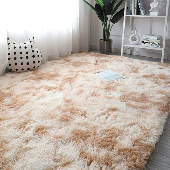 Soft Fluffy Area Rugs for Living Room, 5ft x 8ft Indoor Shaggy Plush Throw Rug Carpet Mat Non-Slip for Bedroom Dorm Room Home Playroom Decor, Light Tan