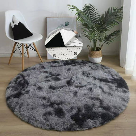 Soft Fluffy Area Rugs Round 47"x47" Dark Gray Shaggy  Non-Slip Backing Carpet for Bedroom Living Room