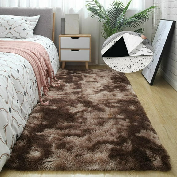 Soft Fluffy Area Rugs Shaggy Non-Slip Backing Floor Mats 24" x 63" Brown Plush Carpet for Living Room Bedroom