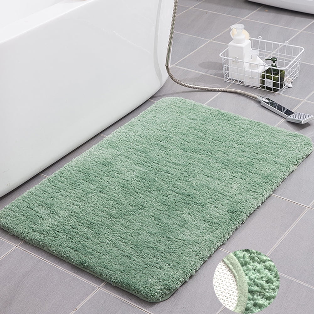 Soft Fluffy Bathroom Rugs Absorbent Non-Slip 20" x 32" Light Green Microfiber Plush Bath Mats Machine Washable