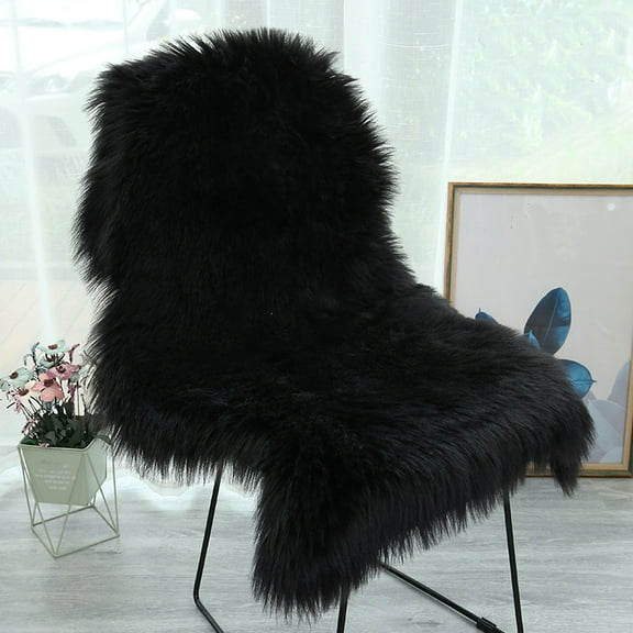 Soft Fluffy Black Faux Sheepskin Cushions 24"x36" Chair Cover Seat Shag Area Rugs Machine Washable