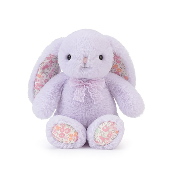 Soft Fluffy Bunny Plush Toy Set with Floral-Print Ears & Pads Cute Cuddle Rabbit Dolls in Lavender, White, and Pink for Kids Girls Bedroom Decor Birthday Gift
