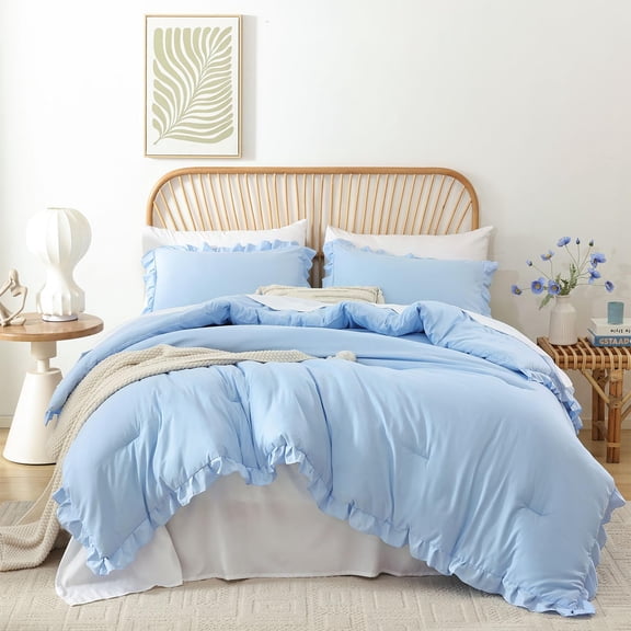 Soft Fluffy Comforter Set 3PCS (1 Ruffled Blush Comforter Set and 2 Pillowcases) Vintage Shabby Chic Bedding, All Season, Blush Pink, Queen