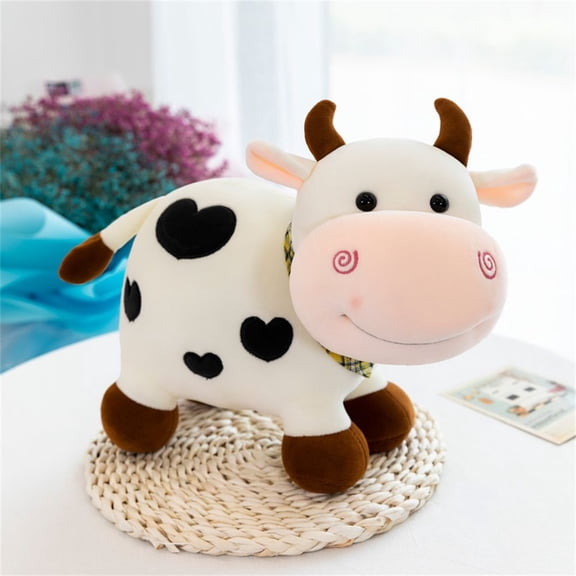 Soft Fluffy Cow Plush Toy, Cute Stuffed Farm Animal, Cozy Home Decor & Gift for Kids