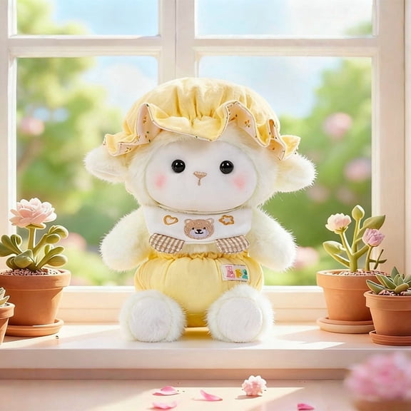 Soft Fluffy Dressed-Up Baby Lamb Stuffed Animal, Cute Sheep Plush Toy for Kids Room Decor