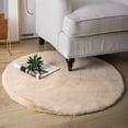 thumbnail image 1 of Soft Fluffy Faux Rabbit Fur Area Rugs, Indoor Decor Mat, 3 x 3 Feet, Round Beige, 1 Pack, 1 of 5