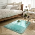 thumbnail image 1 of Soft Fluffy Faux Sheepskin Fur Area Rug, Home Decorative Indoor Floor Mat, Rectangle Green, 2 x 3 Feet, 1 of 4
