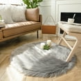 thumbnail image 1 of Soft Fluffy Faux Sheepskin Fur Area Rug, Home Decorative Indoor Floor Mat, Round Gray, 3 x 3 Feet, 1 of 4