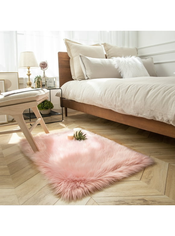 Soft Fluffy Faux Sheepskin Fur Area Rug Shag Plush Mat Home Decorative, Rectangle Pink, 2 x 3 feet