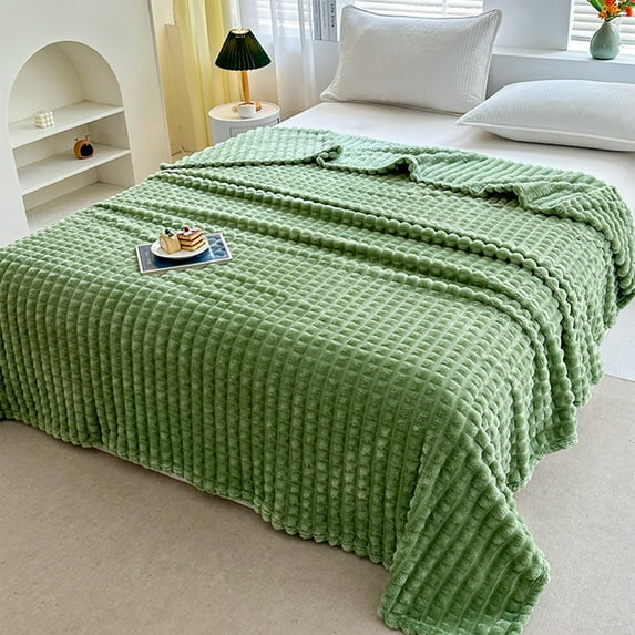 Soft Fluffy Fleece Throw Blanket for Couch | 79x59 Inch Oversized Plush Blanket | Warm Striped Decorative Blanket for Adults | Cream Multicolor Polyester Blanket | 1 Piece