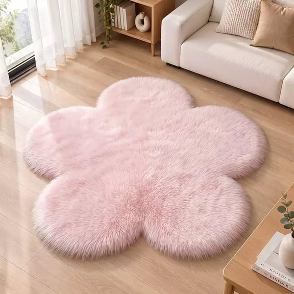 Soft Fluffy Flower Shaggy Rug with Non Slip Suede Bottom Nordic Style 23.6in Faux Sheepskin Flower Floor Mat for Bedside Livingroom Chair Decor