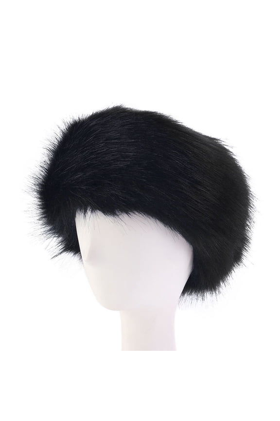 Soft Fluffy Headband Faux Fur Hairband Winter Furry Earmuffs Wide for Head Wraps