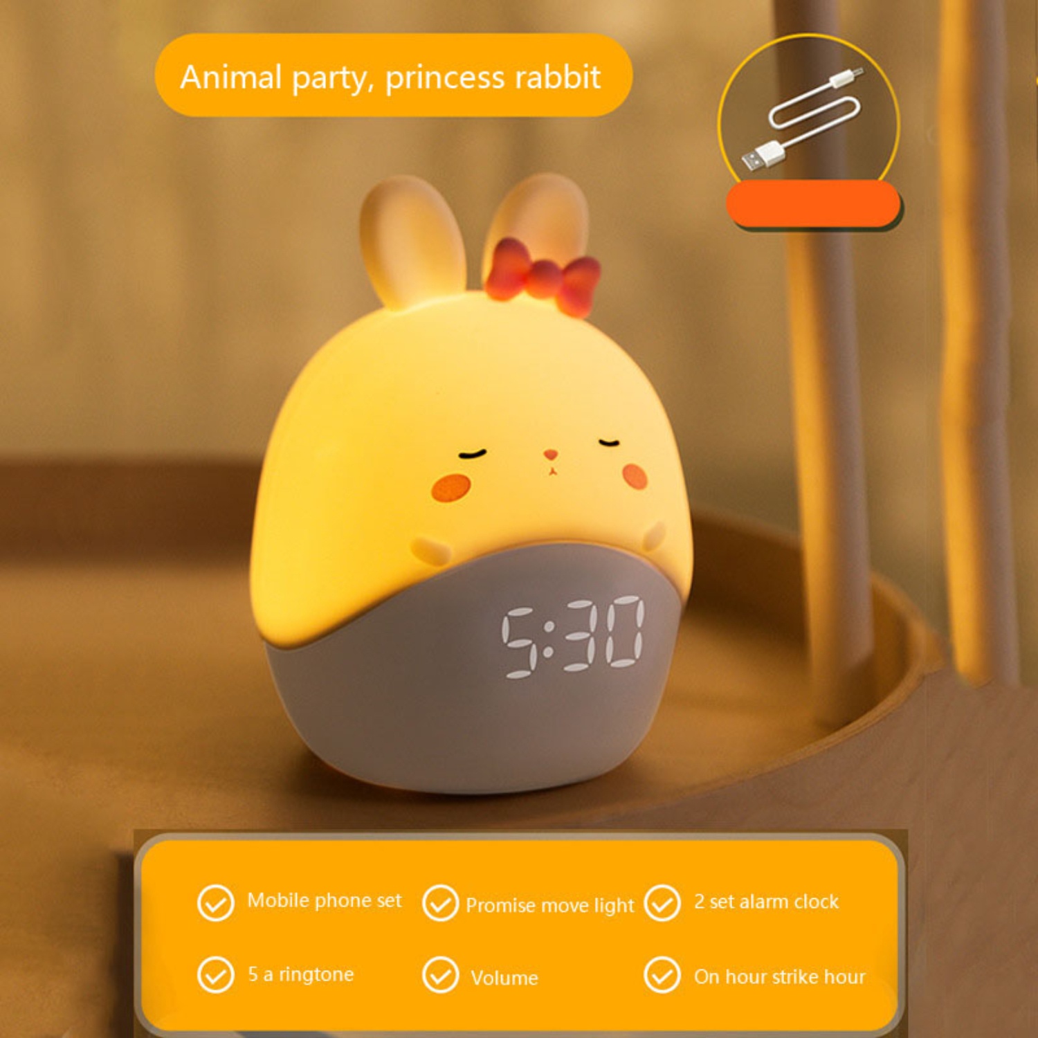 Soft Fluffy Mini Cartoon Animal Alarm Clock with LED and Smart App for