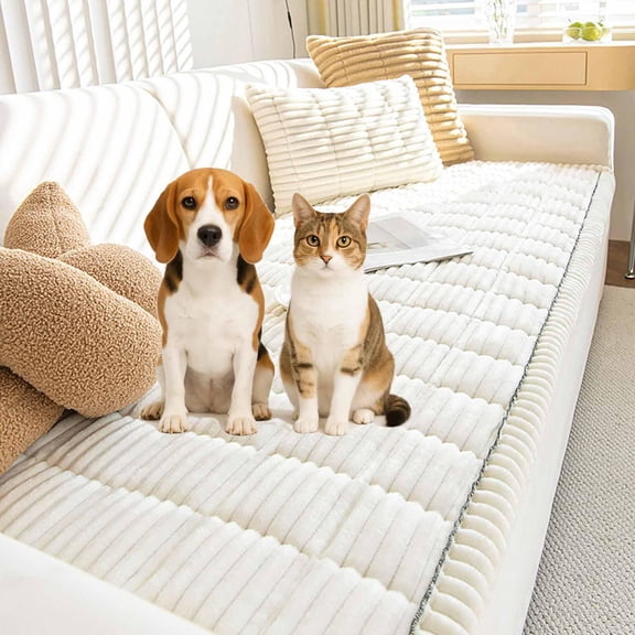 Soft Fluffy Pet Couch Cover, Washable Anti-Scratch Furniture Protector Mat, Non-Slip Pet Rest Cushion Cover for Three-Seater Sofa