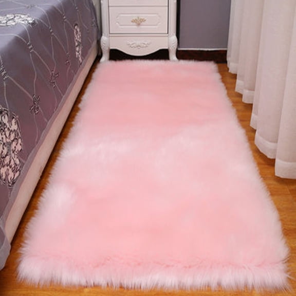 Soft Fluffy Pink Area Rugs 24" x 60" Non Slip Backing Rectangular Faux Fur Sheepskin Shaggy Carpet for Living Room Bedroom Nursery