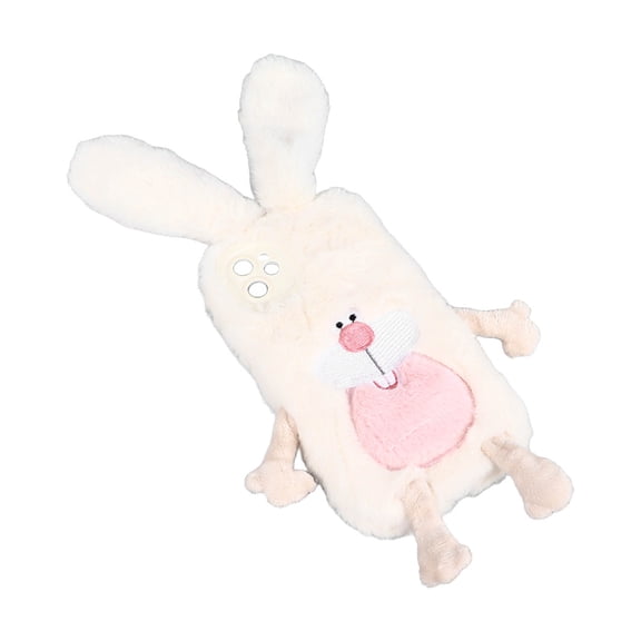 Soft Fluffy Plush Cute Buck Tooth Bunny Protective Phone Cover For Girls Women Winter Rabbit Back Cover Cell Phone Case Compatible With iPhone 11 (6.69 inches / 17.0 cm)