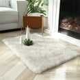 thumbnail image 1 of Soft Fluffy Plush Faux Fox Fur Shag Rug, Home Decor 2 x 3 Feet, White Brown Rectangle, 1 Pack, 1 of 5