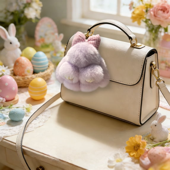 Soft Fluffy Rabbit Keychain,Cute Plush Bunny Key Rings,Plush Bunny Key Rings,Faux Fur Keyring,Pompom Keychain Decoration
