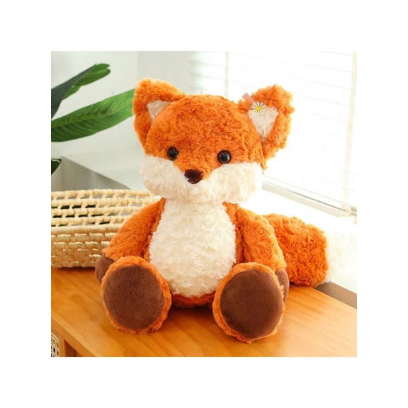 A Soft And Fluffy Red Fox Plush Doll, Suitable For Children Of All Ages. This Doll Is Durable, Fun, And Highly Interactive, Featuring A Fluffy Orange And White Patterned Design With Black Eyes.
