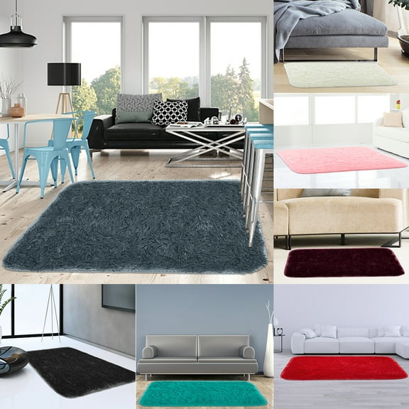 Soft Fluffy Rug for Living Room, 15.75 x 23.62 inches Shag Bedroom Rugs, Furry Indoor Home Decor, Floor Non-Slip Floor Mat, Black