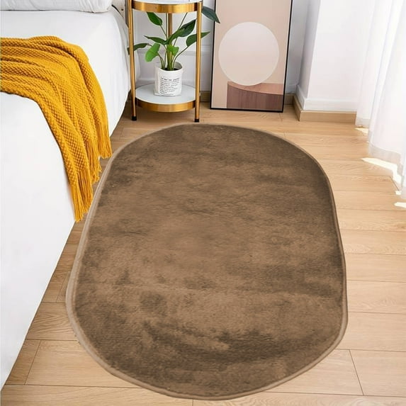 Soft Fluffy Shaggy Bathroom Rug | Non-Slip Water Absorbent Washable Carpet | Modern Oval Bedroom Mat for Kids & Adults | 40x80cm Velvet Fleece Floor Mat