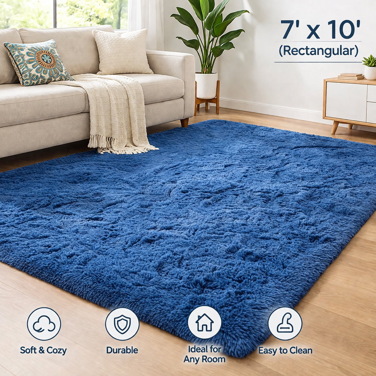 Soft Fluffy Shaggy Plush Bedroom Rug for Boys Girls Kids Baby College ...