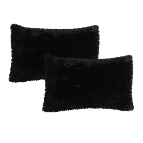 Soft Fluffy Solid Color Pillow Cases 2pcs Shaggy Plush Rectangular Pillow Shams Furry Velvet Decorative Pillow Covers with Zipper Closure for Bed Sofa Couch Living Room